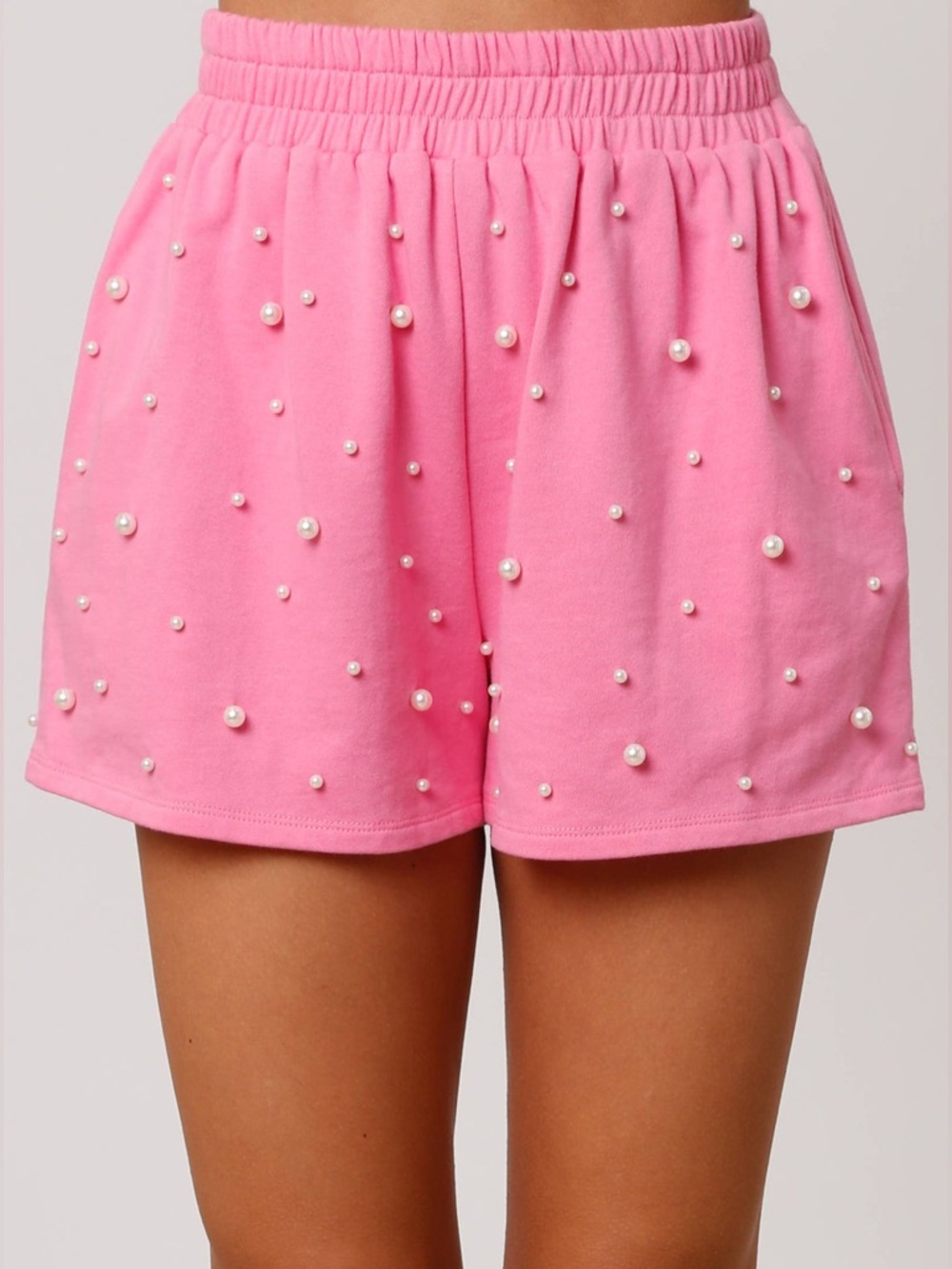 Peach Love Pearl Detail Terry Cloth Shorts Size M Pink